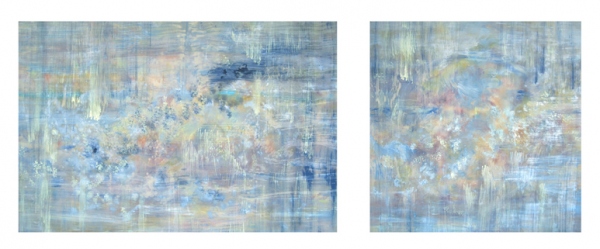 <strong>Out of the Blue</strong> – 40x60 and 40x40 – Acrylic with glass microspheres on canvas – SOLD