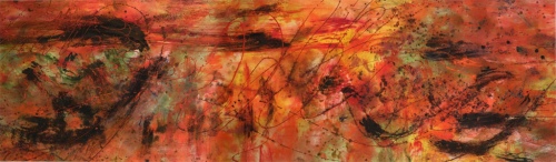 <strong>I Just Want to Start a Flame In Your Heart</strong> – 30" x 102" – Acrylic with mineral granules on canvas – SOLD