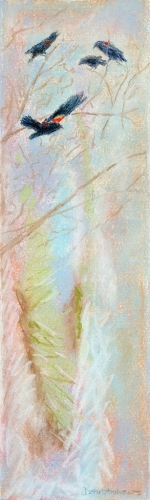 Thirteen Ways of Looking at a Red-winged Blackbird 14 – 3.5" x 12" – Pastel on archival paper – $275