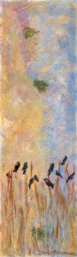 <strong>Thirteen Ways of Looking at a Red-winged Blackbird 5B</strong> – 3.5" x 12" – Pastel on archival paper – $275