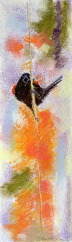 <strong>Thirteen Ways of Looking at a Red-winged Blackbird 7</strong> – 3.5" x 12" – Pastel on archival paper – $275