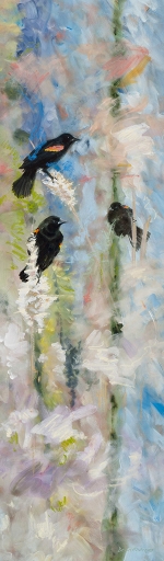 <strong>Thirteen Ways of Looking at a Red-winged Blackbird 10</strong> – 102" x 30" – Acrylic on canvas – $9,200