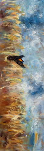 <strong>Thirteen Ways of Looking at a Red-winged Blackbird 12</strong> – 102" x 30" – Acrylic on canvas – $9,200