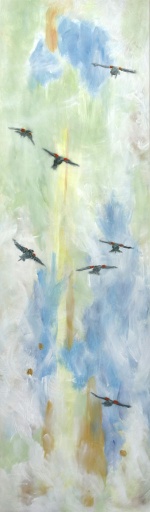 <strong>Thirteen Ways of Looking at a Red-winged Blackbird 3</strong> – 102" x 30" – Acrylic on canvas – $9,200