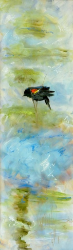 <strong>Thirteen Ways of Looking at a Red-winged Blackbird 6</strong> – 102" x 30" – Acrylic on canvas – SOLD