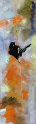 <strong>Thirteen Ways of Looking at a Red-winged Blackbird 7</strong> – 102" x 30" – Acrylic on canvas – $9,200
